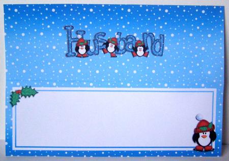 Xmas Husband with Penguins Matching Large Dl Insert by Margaret McCartney