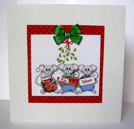 Merry Kiss Mouse - Card Front + Decoupage by Margaret McCartney