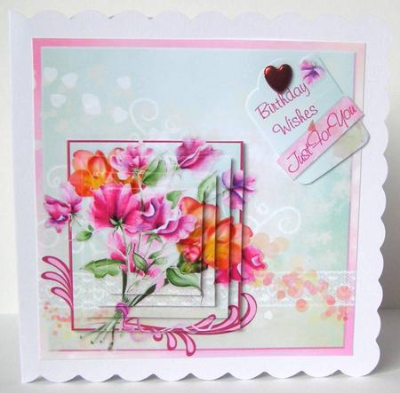 Sweet Peas & Friesa 6inch Pyramid Card Front by Margaret McCartney