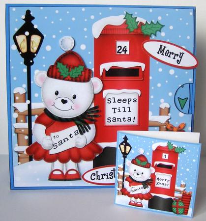 3D Xmas Teddy Tess Sleeps Till Santa Countdown Moveable Card by Margaret McCartney