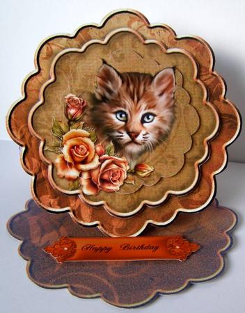 Bobcat and Roses 2 1n 1 Scalloped Easel Card Kit by Margaret McCartney