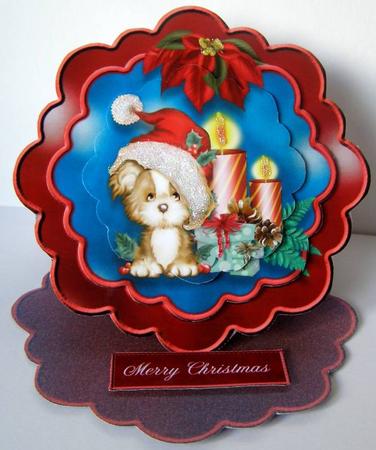 Christmas Dog and Candles 2 1n 1 Scalloped Easel Card Kit by Margaret McCartney