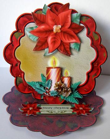 Poinsettia and Candles 2 1n 1 Scalloped Easel Card Kit by Margaret McCartney