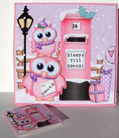 3D Xmas Owls Sleeps Till Santa Countdown Moveable Card by Margaret McCartney