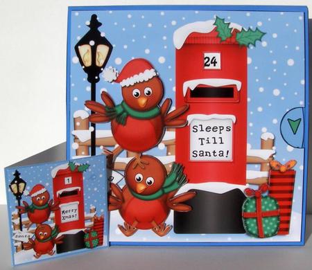 3D Xmas Robins Sleeps Till Santa Countdown Moveable Card by Margaret McCartney