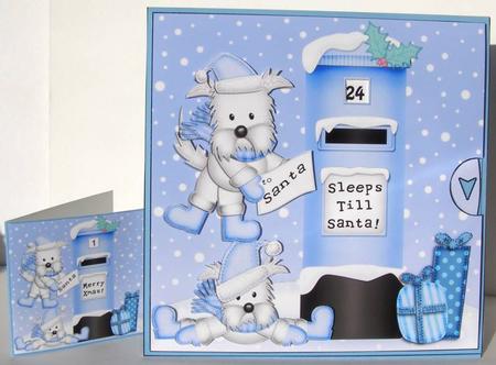 3D Xmas Westie Dogs Sleeps Till Santa Countdown Moveable by Margaret McCartney