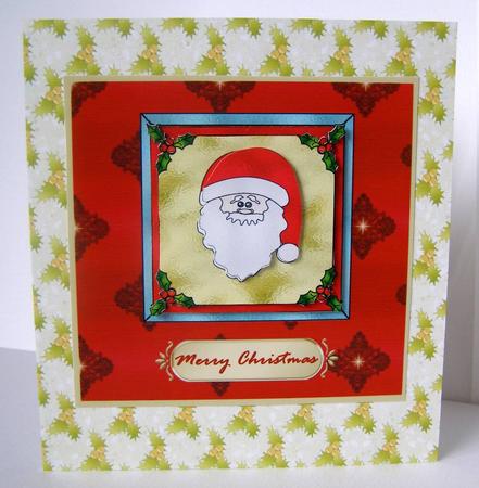 Stained Glass Santa Card Front by Margaret McCartney