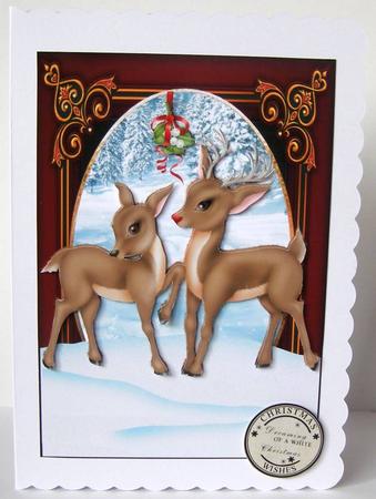 Cute Reindeer Couple Under the Mistletoe by Margaret McCartney