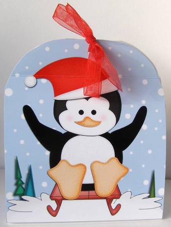 3D Xmas Sledging Penguin Treat or Favour Box Mini Kit by Margaret McCartney