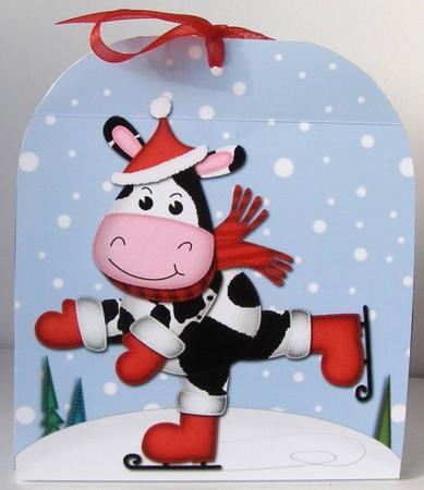 3D Xmas Skating Milly Moo Cow Treat or Favour Box Mini Kit by Margaret McCartney