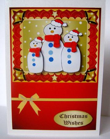 Snowman Family Decoupage Red by Margaret McCartney
