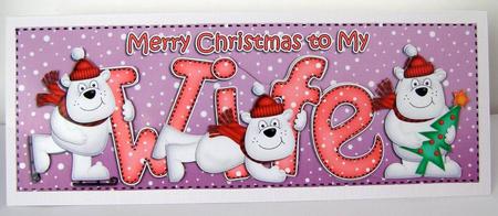 Large Dl Xmas Wife with Polar Bears Quick Card 3D Decoupage by Margaret McCartney