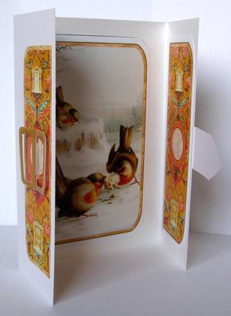 Ornate Christmas Robins Square Gatefold Buckle Card by Margaret McCartney
