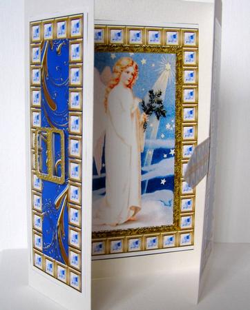 Christmas Angel Blue Bling Giant Square Buckle Card by Margaret McCartney