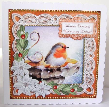 Borange Robin Warmest Husband 8in Sentiment Topper by Margaret McCartney