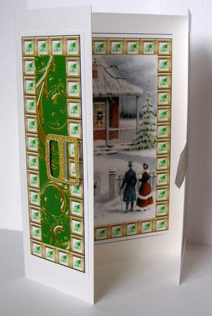Snow View House Green Bling Giant Square Buckle Gatefold Card by Margaret McCartney