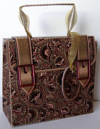Briefcase Gift Box Red and Taupe Paisley by Margaret McCartney