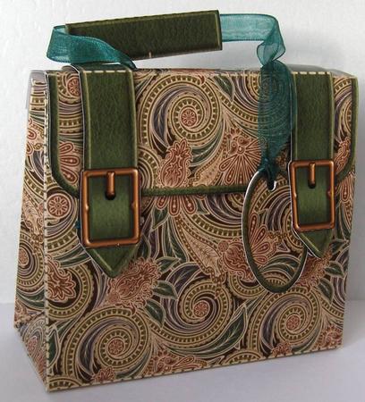 Briefcase Gift Box Green and Beige Paisley by Margaret McCartney