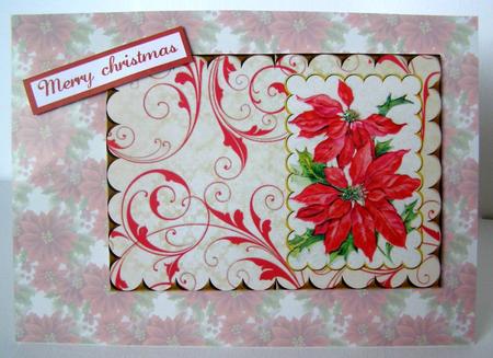 Beautiful Christmas Poinsettia Scallop Edge Card by Margaret McCartney