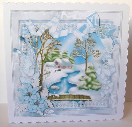 8x8 Christmas Scene in Lace and Pearl Frame 1 by Margaret McCartney