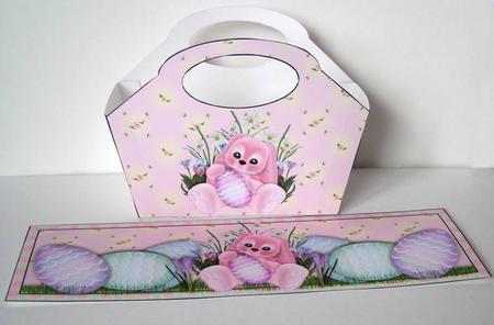 Pink Easter Bunny Gift Basket with Topper/bookmark 1 by Margaret McCartney