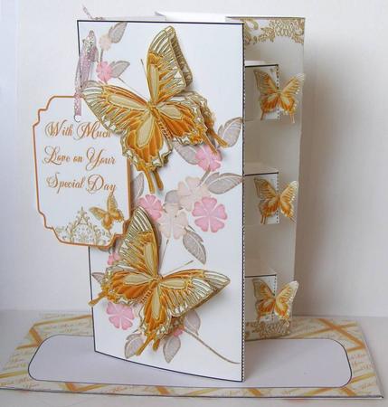 Double Pop Out Card - Golden Butterflies by Margaret McCartney