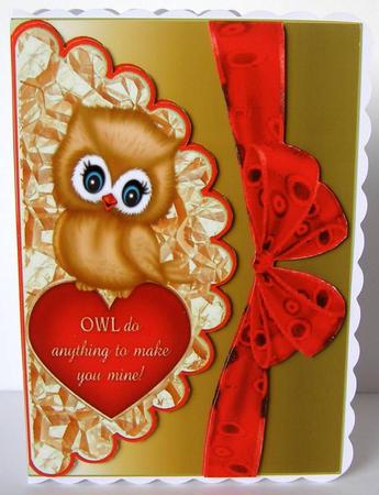 Cute Owl on Heart with Scalloped Envelope by Margaret McCartney