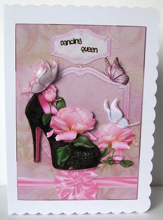 Roses and Butterflys Stiletto Shoe Card Front by Margaret McCartney
