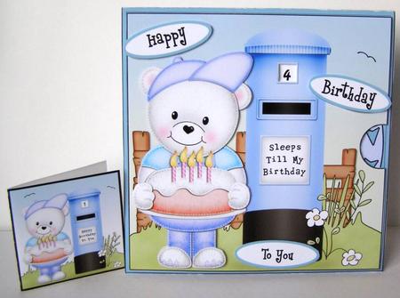 3D Teddy Ed Sleeps Till Birthday Countdown Moveable by Margaret McCartney