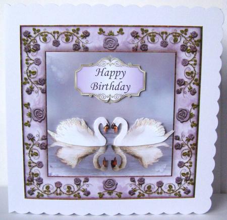 Swans + Purple Rose Frame - Anniversary, Birthday by Margaret McCartney