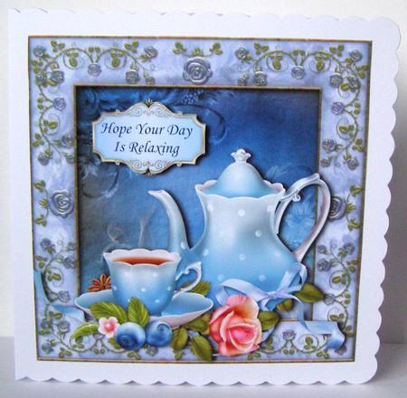 Time for Tea - Blue + Rose Frame by Margaret McCartney