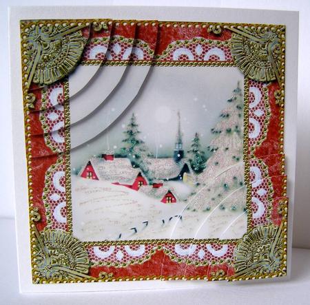 Christmas Village Vintage 6 Inch Duo Corner Stack Card Front by Margaret McCartney