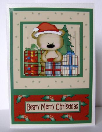 Beary Merry Christmas Pyramid Card Front by Margaret McCartney