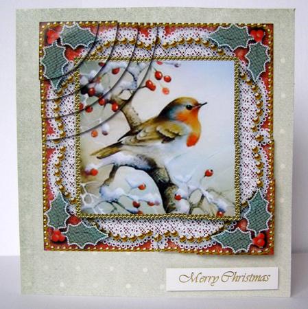 Christmas Robin 1a Vintage 6inch Duo Corner Stack Card Front by Margaret McCartney