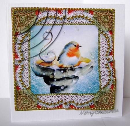 Christmas Robin 2a 6inch Duo Corner Stack Card Front by Margaret McCartney