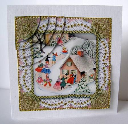 Christmas Party House 2 6inch Duo Corner Stack Card Front by Margaret McCartney