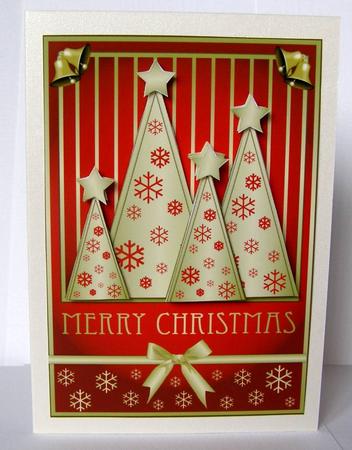 Snowflakes Christmas Trees Decoupage Red by Margaret McCartney