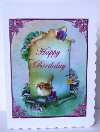 Bird on Scroll, Happy Birthday by Margaret McCartney