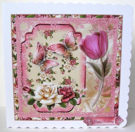 Beautiful Antique Roses and Flutters 8x8 Topper by Margaret McCartney