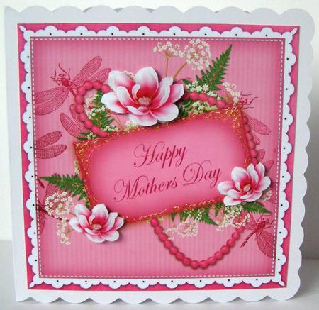 Cerise Magnolia Mothers Day 8in Vintage Decoupage Topper by Margaret McCartney