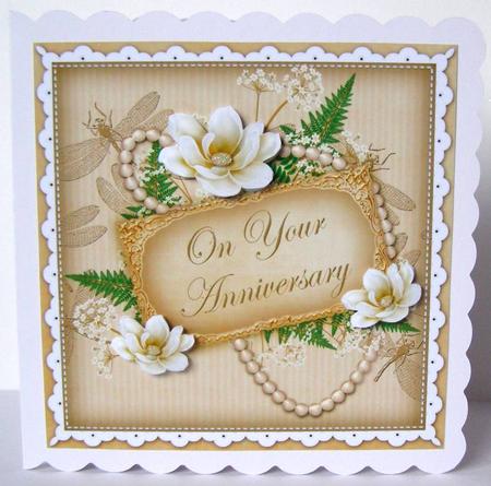 Cream Magnolia Anniversary 8in Vintage Decoupage Topper by Margaret McCartney