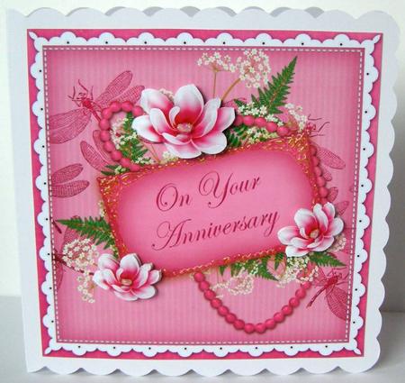 Cerise Magnolia Anniversary 8in Vintage Decoupage Topper by Margaret McCartney