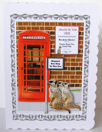 Meerkats Off to the Zoo Decoupage Card Topper by Margaret McCartney