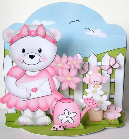 3D Teddy Tess's Letter & Flowers Pop Up Front Card Kit by Margaret McCartney