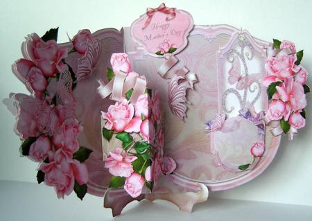 Roses Pink Roses Lge Shaped Over the Edge Card by Margaret McCartney