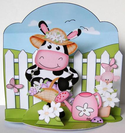 3D Milly Moo Cow's Bonnet & Basket Pop Up Front Card Kit by Margaret McCartney
