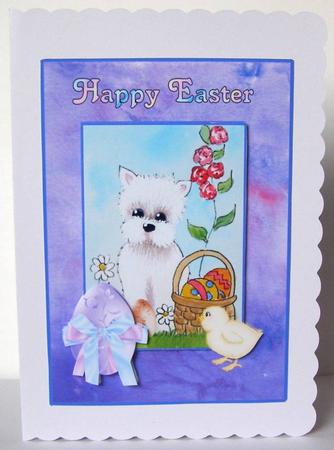 Easter Westie with Chick and Eggs Decoupage Topper by Margaret McCartney