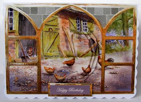 Farmyard View from My Window Card Front by Margaret McCartney