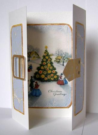 Christmas Village Tree Square Gatefold Buckle Card by Margaret McCartney