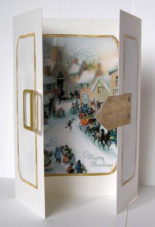 Christmas Village Centre Square Gatefold Buckle Card by Margaret McCartney
